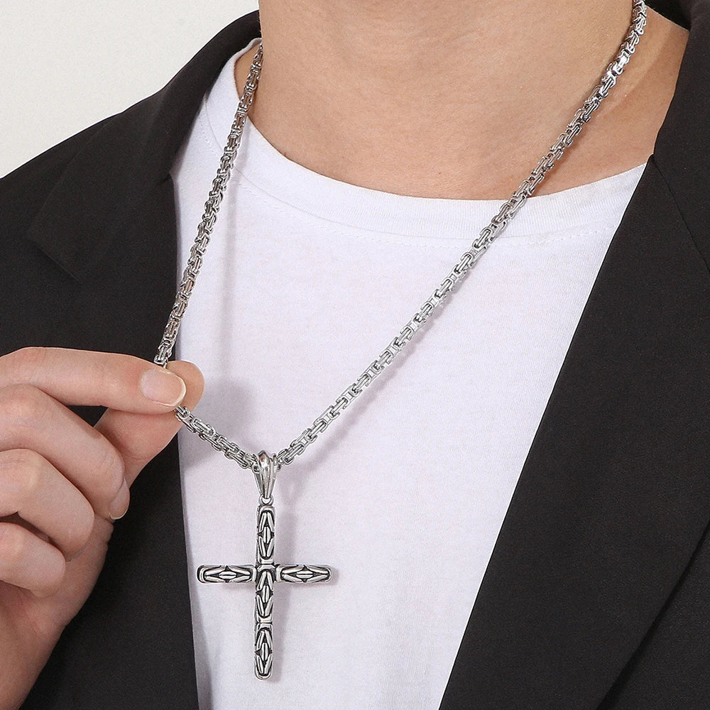 Men's Cross Pendant Neck Necklaces for Man Stainless Steel Pendant Necklace Christian Jewelry Meaningful Religious Gift