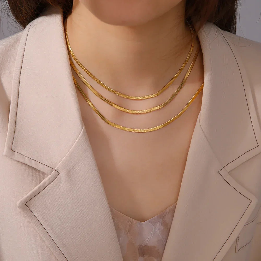 Gold Herringbone Snake Chain Necklace 5mm — Stainless Steel