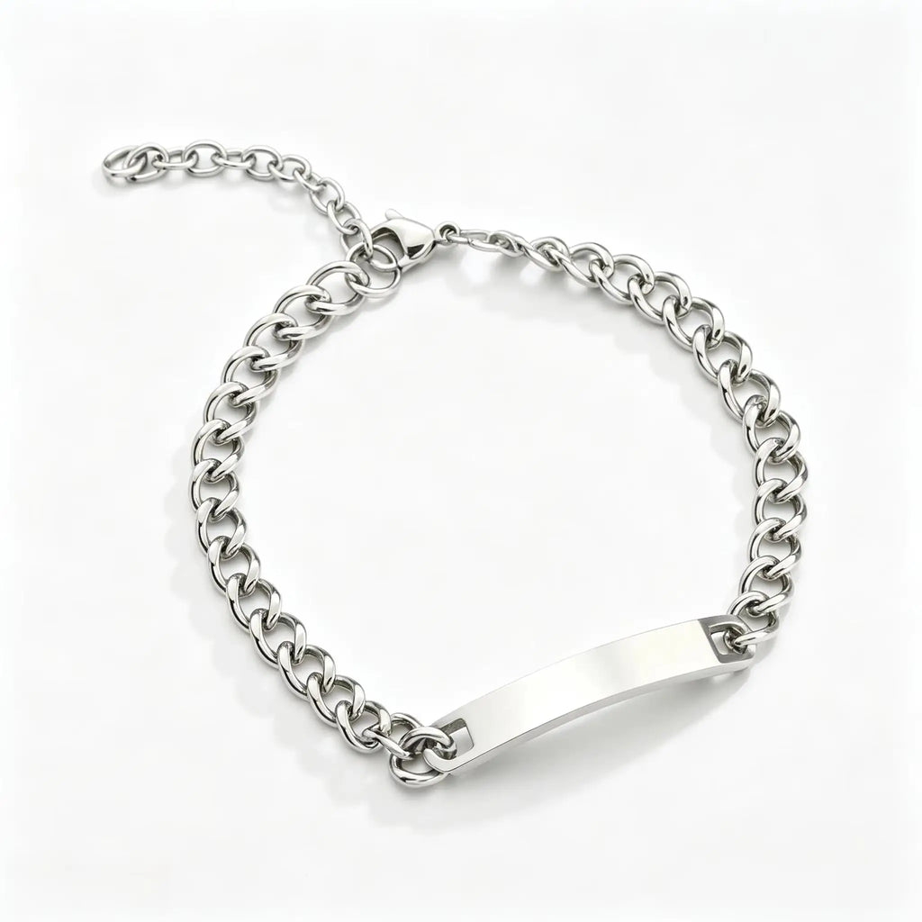 1pcs Steel Color Link Blank Jewerly Women Stainless Steel For Men Charm ID Bangle Lovers Couple Gift Jewelry Wholesale