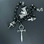 Gothic Bat Cross Rosary Necklace for Women Fashion Mystery Witch Jewelry Accessories Gift Silver Color Bat Charm Vampire Choker
