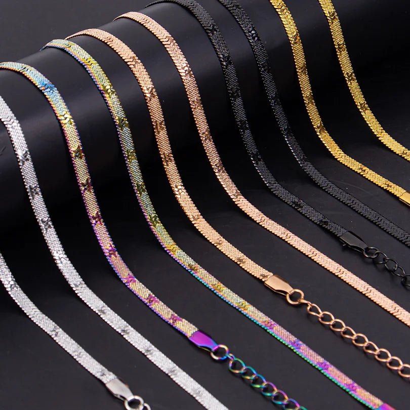 1pc Fashion Unisex Snake Chain Stainless Steel Jewelry Flat Snake Herringbone Chain Necklaces for Women Men New Trend