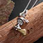 Gold Star Witch Pendant Necklace Retro