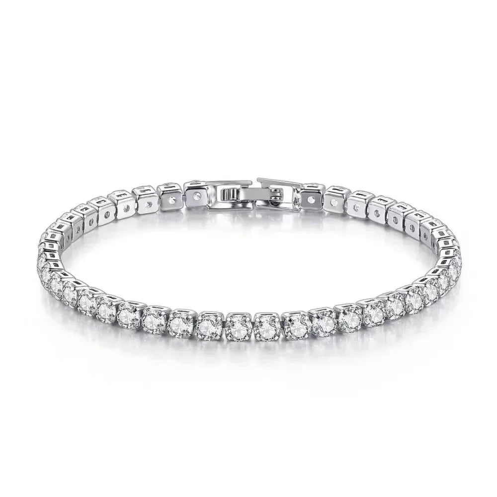 Silver Jewelry 4MM Tennis Bracelet Inlaid with Zircon, Luxury Banquet Engagement Party Gift for Women