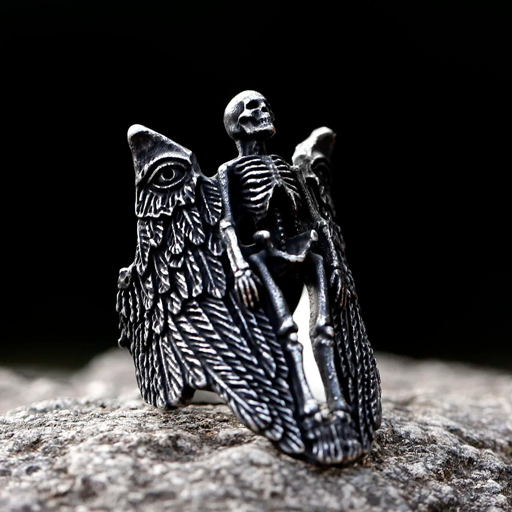2022 NEW Men's 316L stainless steel rings Angel Wing Skull Vintage Aegishjalmur PUNK for teen Jewelry Gifts free