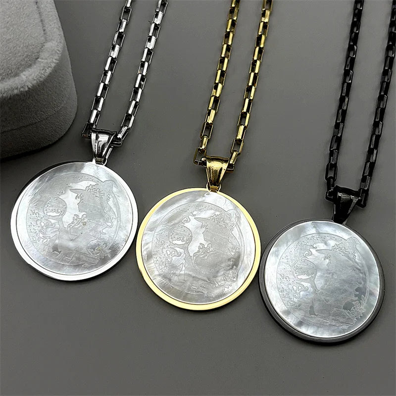 Moon Gold Pendant Natural Shell Witch Ball Spell
