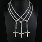 Iced Out Cross Pendant Tennis Chain Necklace — Copper Alloy