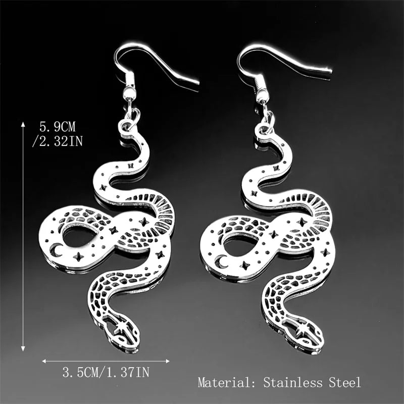 Star Snake Silver Earrings Witchcraft Hollow Moon