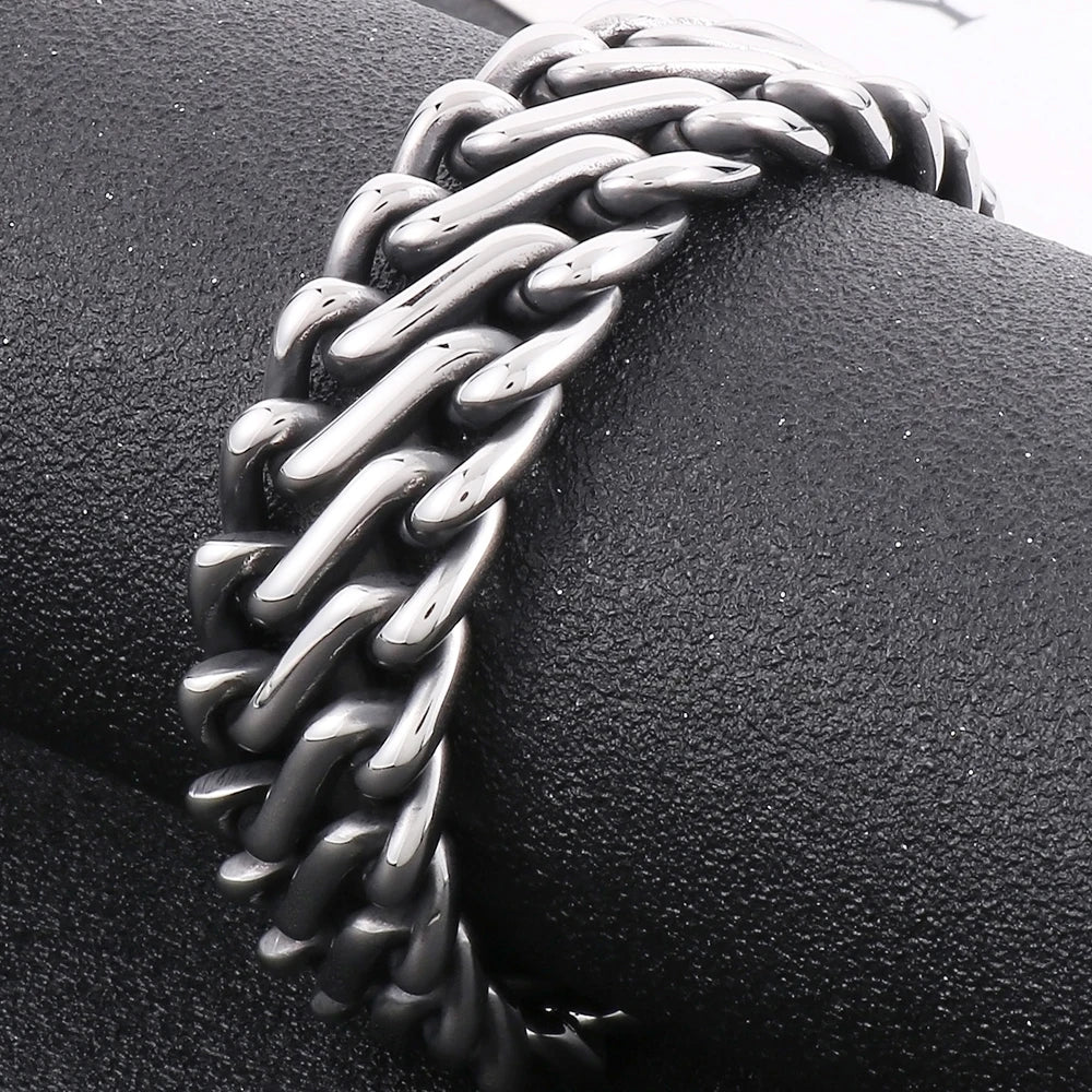 Massive Braided 20MM Width Chain Bracelet for Man Polished Stainless Steel Wrist Jewelry Accessories Men's Bracelets