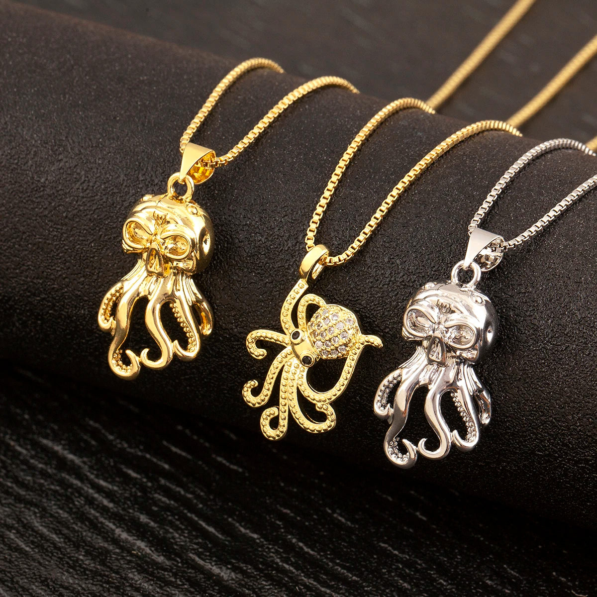Nidin Trendy Cool Style Octopus Shape Charm Pendant Necklace For Female Male Copper Inlaid Zircon Jewelry Daily Party