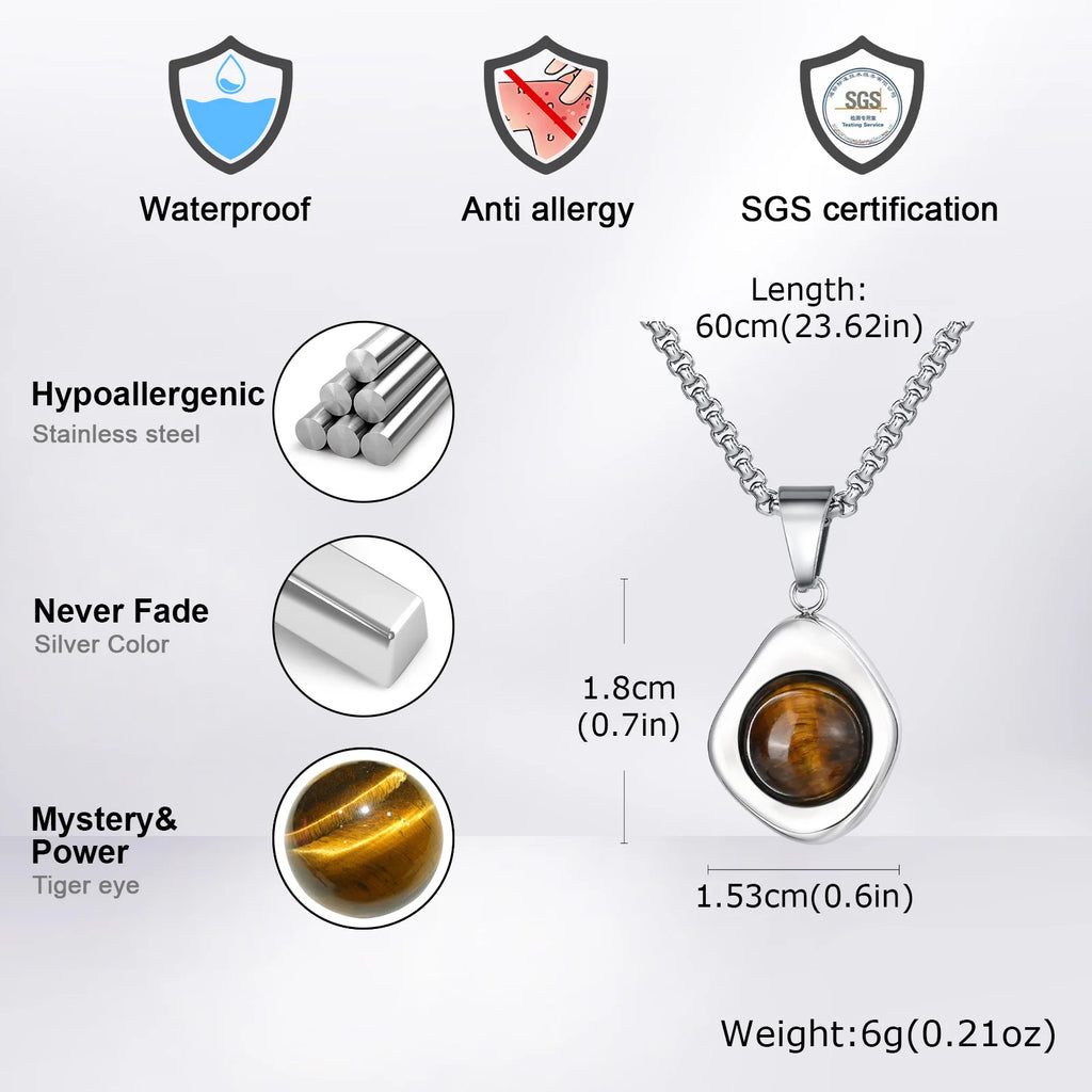 Tiger Eye Stone Stainless Steel Pendant Necklace