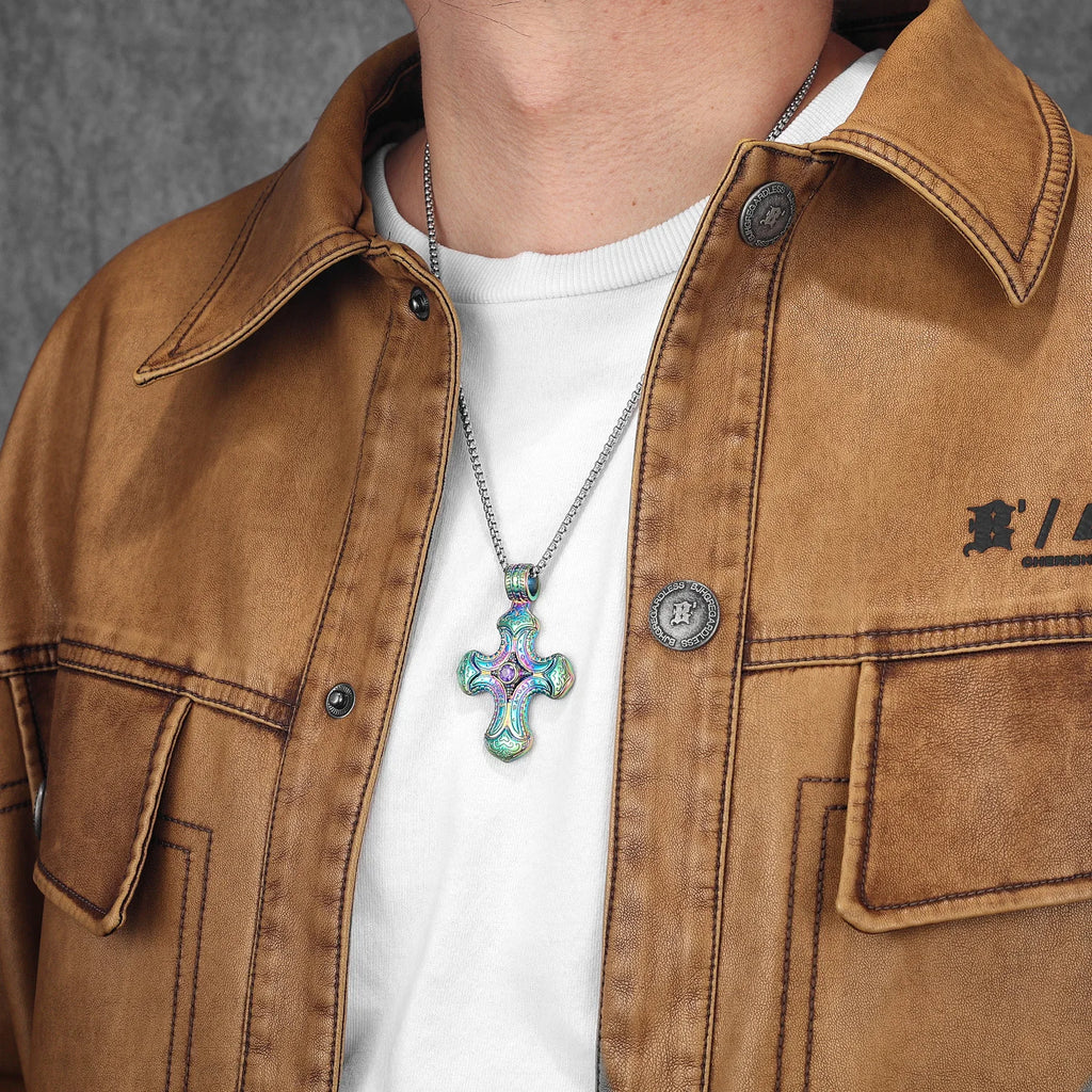 Cross Gemstone Pendant — Stainless Steel