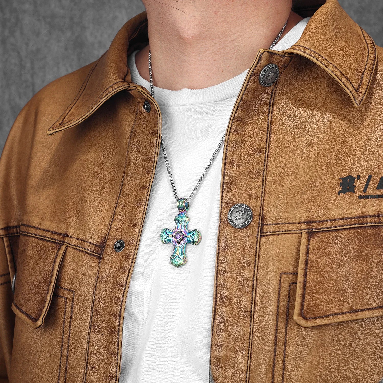 Cross Gemstone Pendant — Stainless Steel