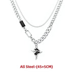 Hip Hop Zircon Cross Pendant Necklace For Man Woman Luxury Titanium Steel Non-Fading Clavicle Sweater Chain Couple Jewelry