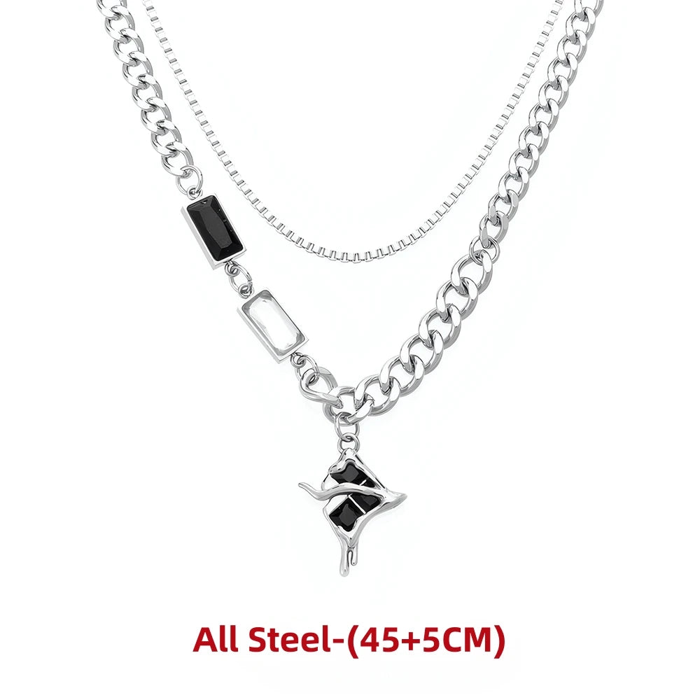 Hip Hop Zircon Cross Pendant Necklace For Man Woman Luxury Titanium Steel Non-Fading Clavicle Sweater Chain Couple Jewelry