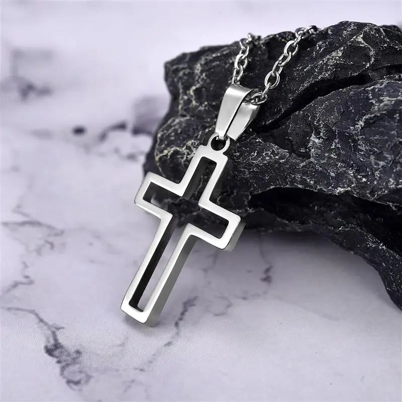 2022 Fashion Stainless Steel Necklace For Men Women Black Gold Color Silver Color Cross Pendant Chain Necklace Jewelry