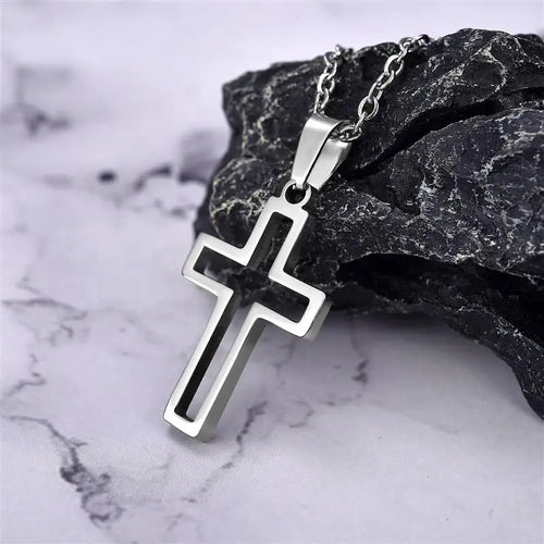 Cross Gold Black Stainless Steel Pendant Chain Necklace