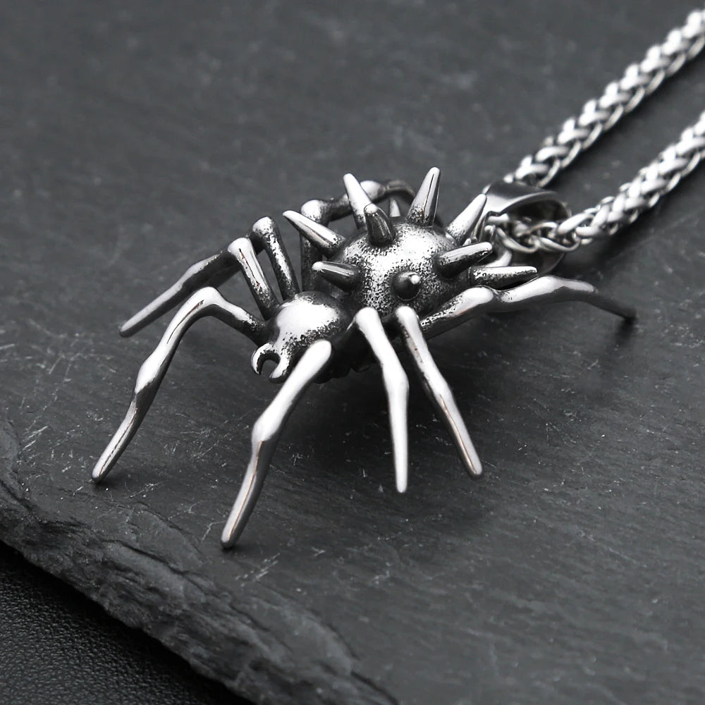 Gothic Vintage Stainless Steel Spider Pendant Fashion Punk Unique Animal Necklaces For Men Women Party Jewelry