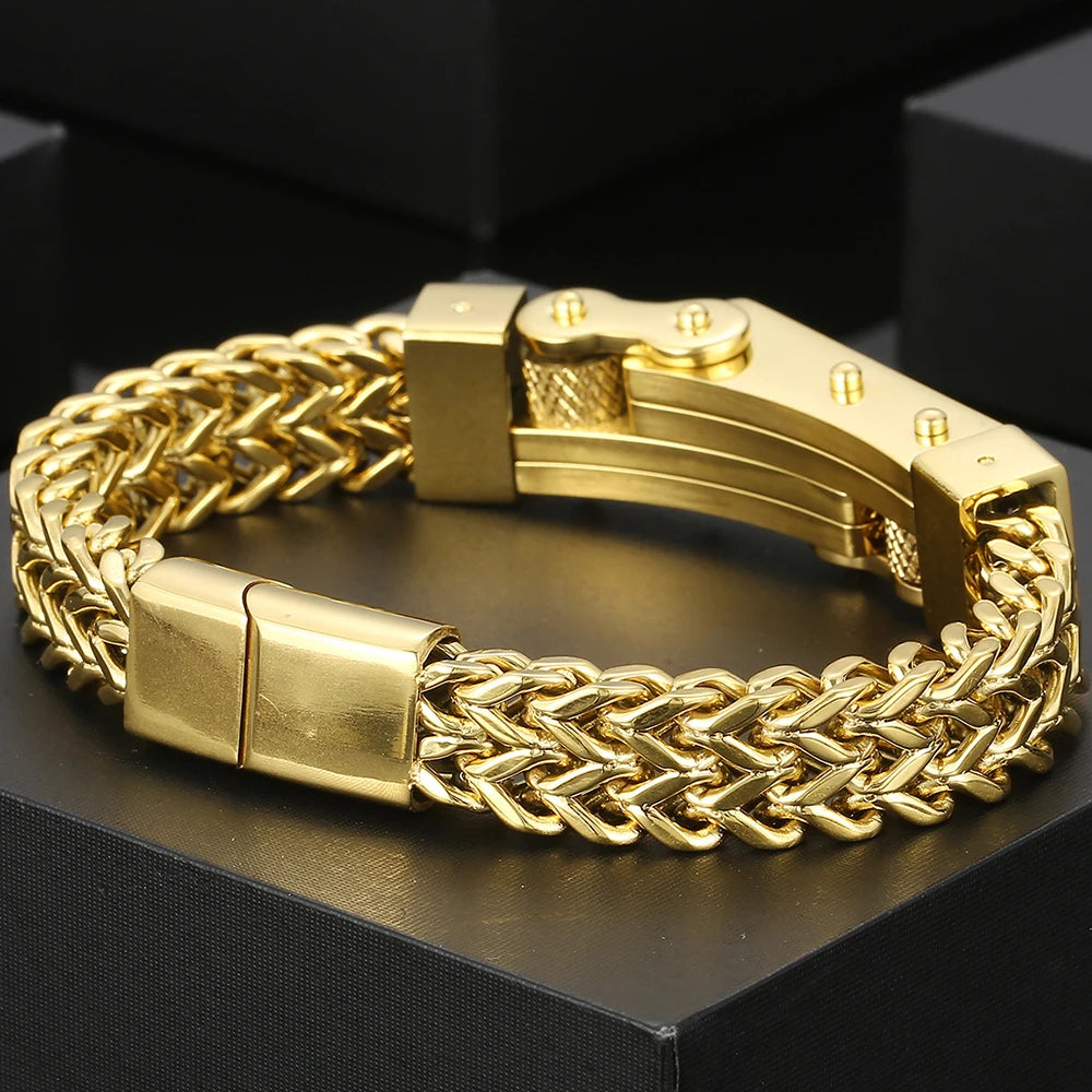 Bike Chain Man Bracelet for Men Gold Color Stainless Steel Link Men's Wrist Bracelets On Hand Jewelry Accessories