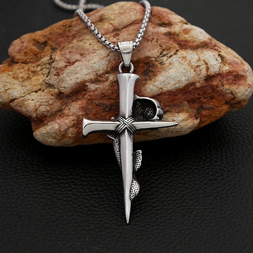 Rose Cross Pendant — Stainless Steel