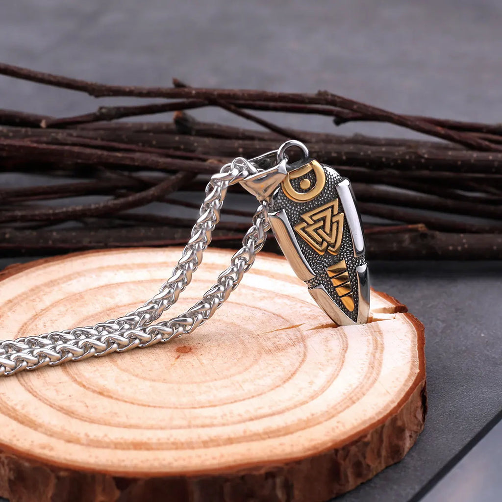Gungnir Spear Valknut Norse Pendant Necklace — Stainless Steel