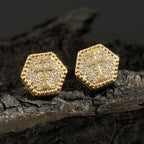 Iced Out Square Stud Earrings for Men — Gold-Tone Piercing Studs