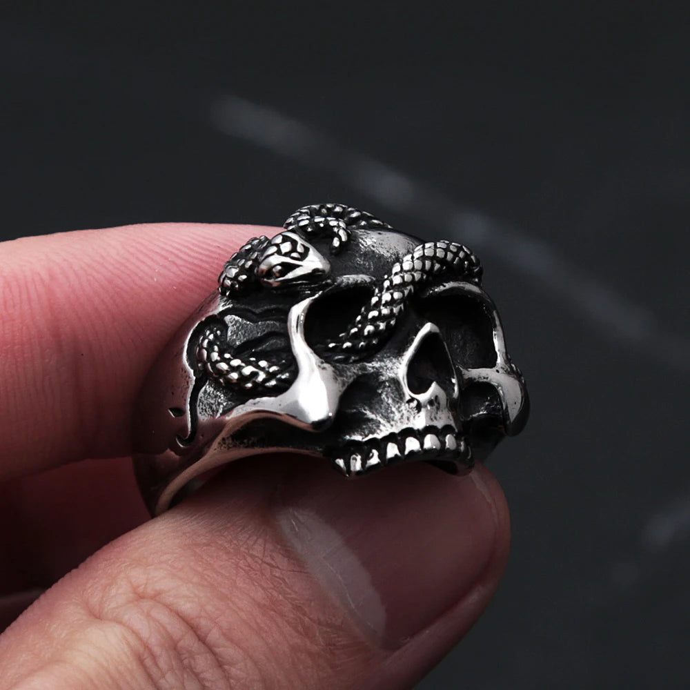 Gothic Skull Steel Ring Vintage Snake Punk Unique