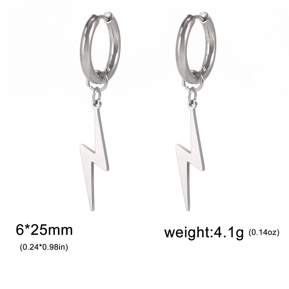 Lightning Hoop Earrings for Men & Women — Stainless Steel