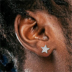 Iced Out Star Stud Earrings Stainless Steel CZ