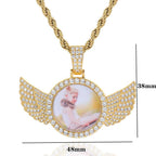 Angel Wing Photo Pendant Necklace Iced Out CZ