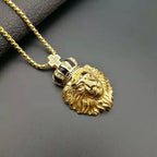 Lion Crown Cross Pendant Necklace — Stainless Steel