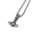 Viking Thor Hammer Skull Helmet Pendant Necklace