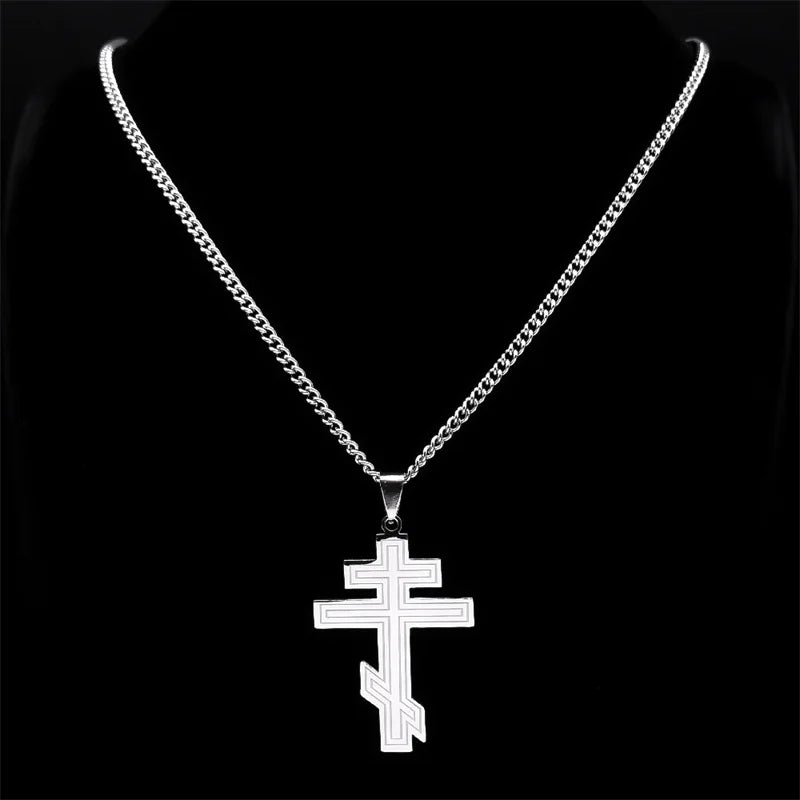 Hip Hop Stainless Steel Orthodox Cross Necklace Faith Christ Amulet Pendant Necklaces Classic Religious Jewelry Gifts