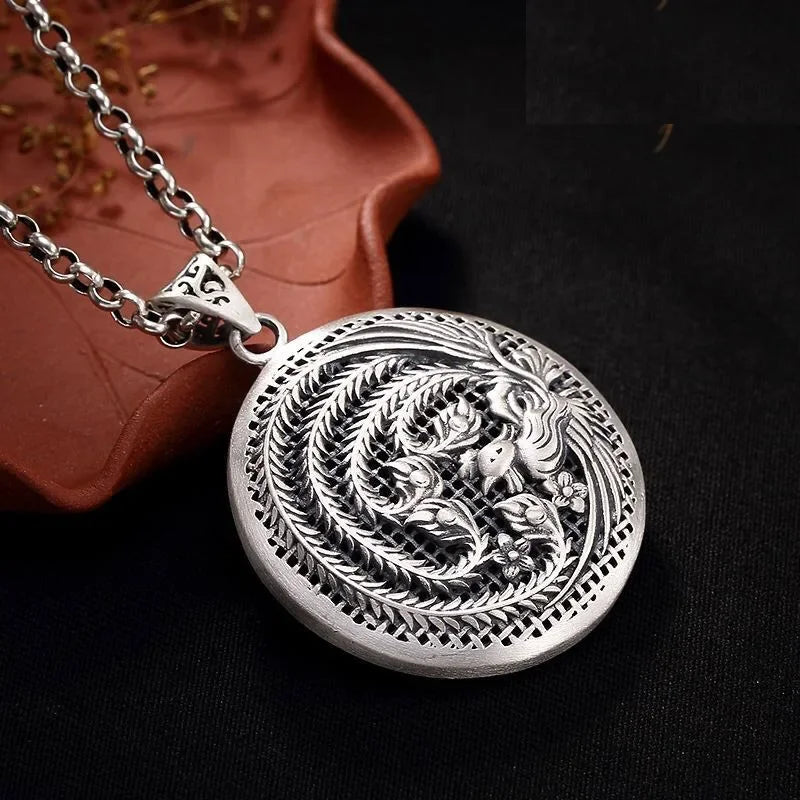 Silver-Tone Phoenix Pendant Necklace — Hollow Out