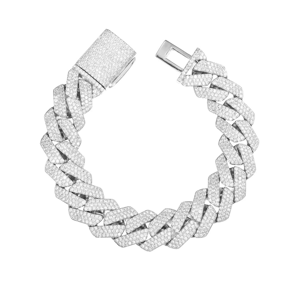 PT950 Platinum 16mm 3-Row Rhombus Bracelet suitable for men and women, orderly artificial diamonds deliver powerful