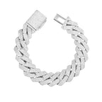 PT950 Platinum 16mm 3-Row Rhombus Bracelet suitable for men and women, orderly artificial diamonds deliver powerful