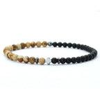 Bicolor Natural Stone 4mm Beaded Bracelet for Men — Elastic