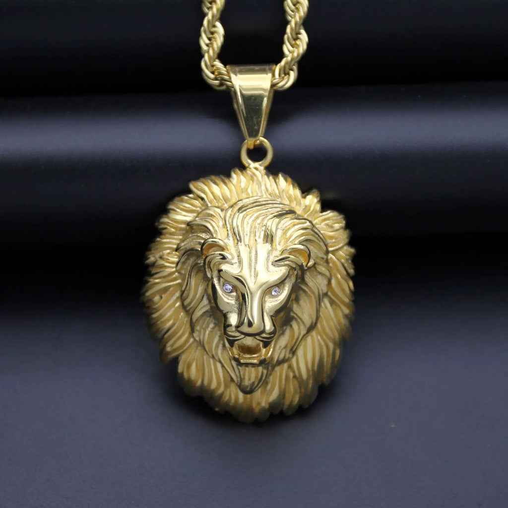 Lion Head Gold Pendant Necklace