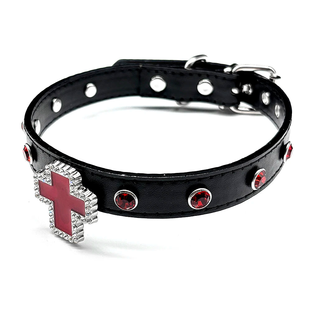 Gothic Cross Leather Choker Necklace