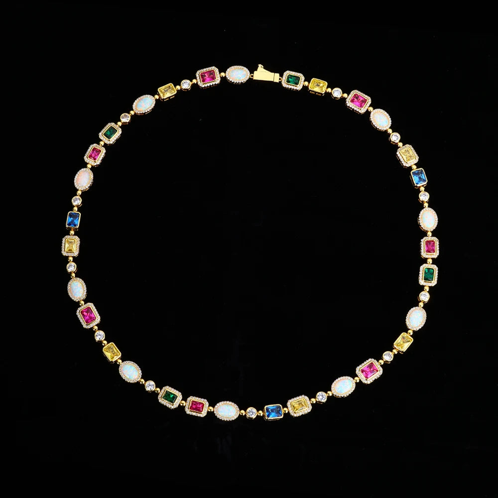 Cross Chain Necklace Iced Out Colorful Gemstone