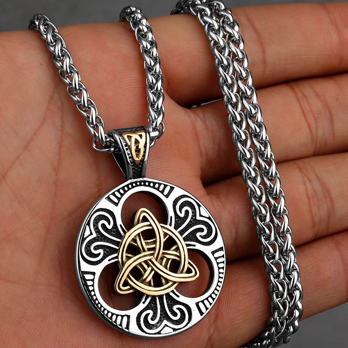 Stainless Steel Vintage Viking Mixed Gold Color Odin Rune Necklace Men Celtic Knot Amulet Pendant Nordic Jewelry as