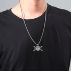 Hekate Wheel Triple Moon Pendant Necklace — Stainless Steel