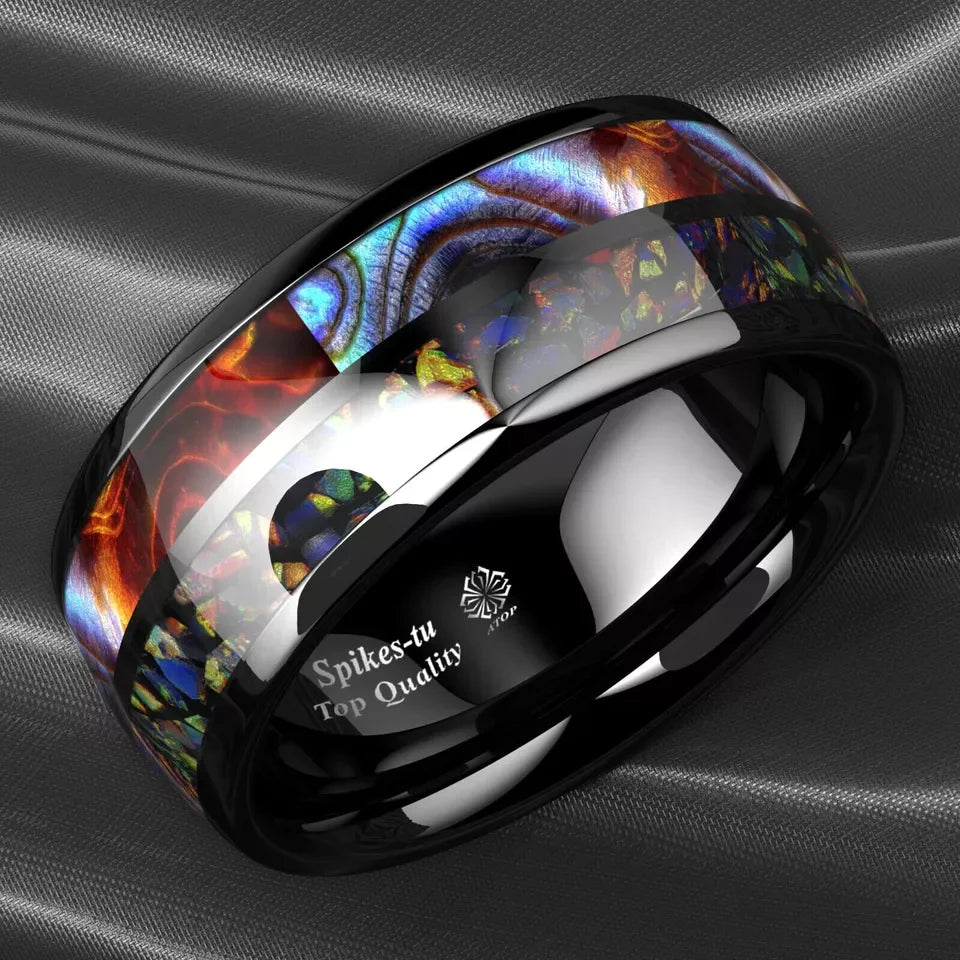 Red Personalized Couple Tungsten Carbide Ring with Spider Pattern Dome Edge,Comfortable Fit, Fashionable Daily Item,Wedding Ring