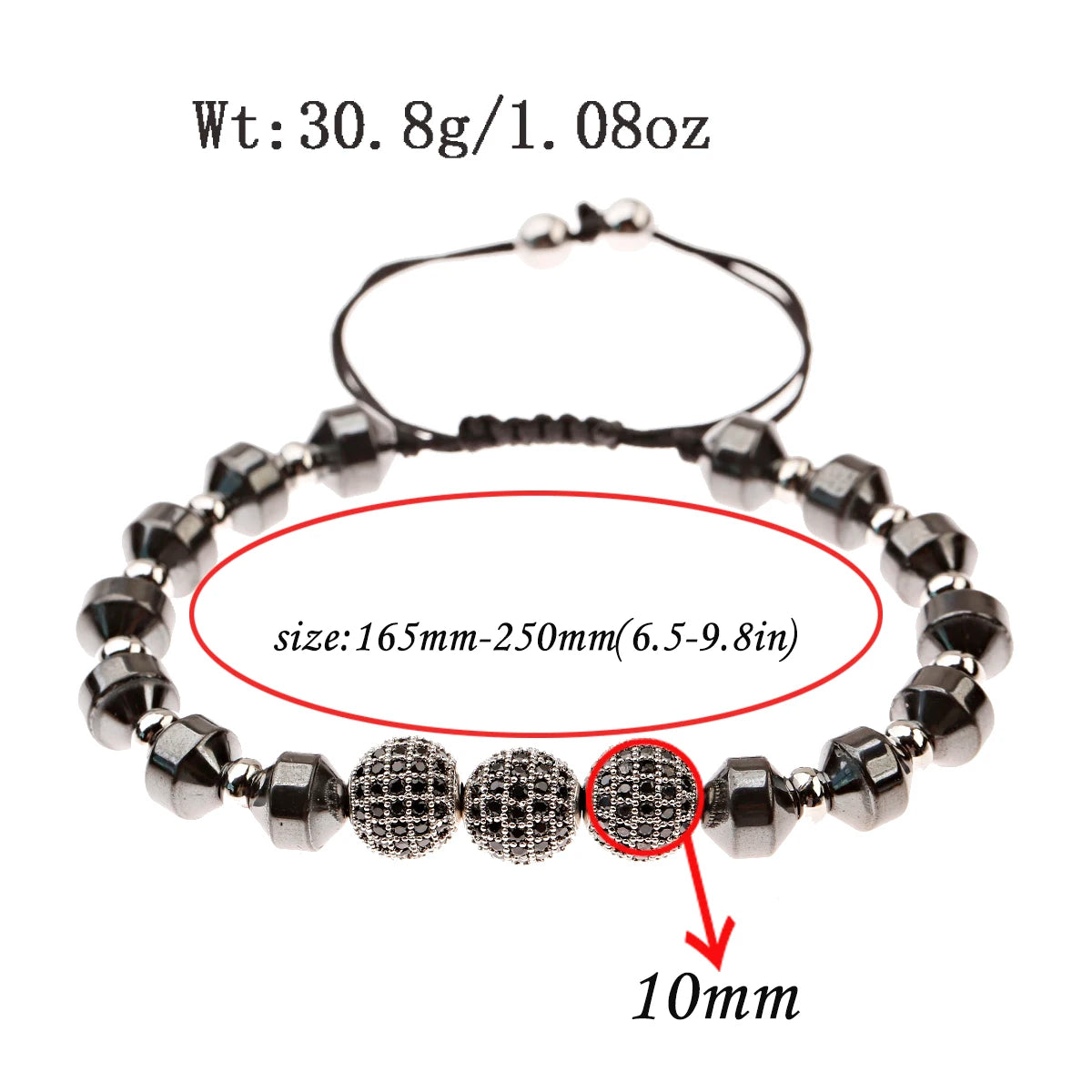 Luxury Micro Pave CZ 8mm Disco Charm Men Bracelet Classic Hematite Beaded Woven Bracelets Bileklik Women Jewelry