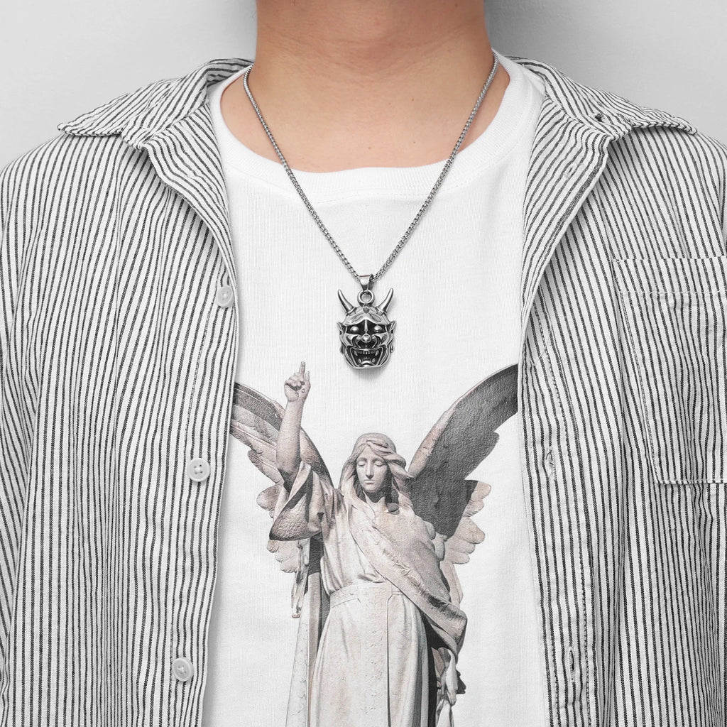Japanese Yokai Prajna Punk Stainless Steel Men Women Necklaces Pendants Chain Jewelry Creativity Gift Dropshipping Wholesale