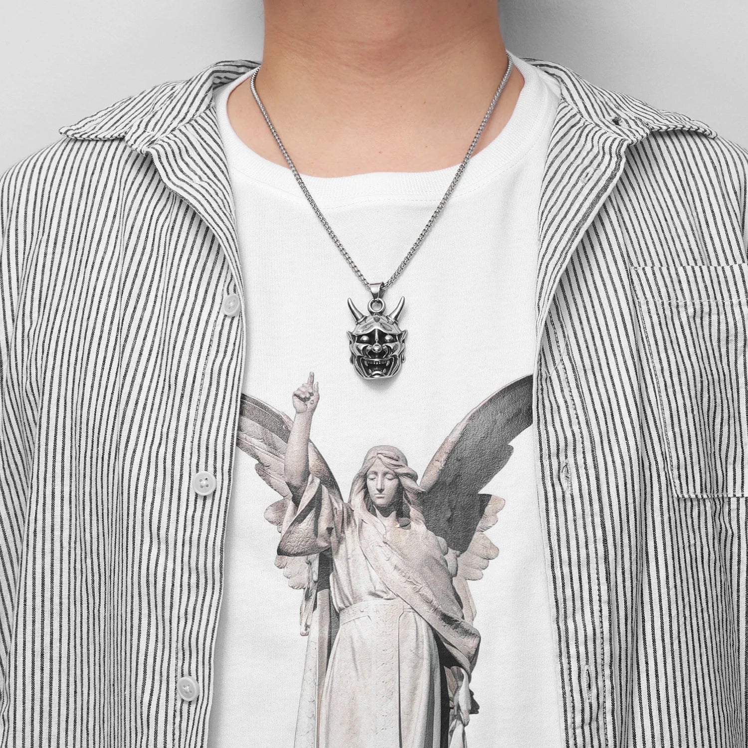 Japanese Yokai Prajna Punk Stainless Steel Men Women Necklaces Pendants Chain Jewelry Creativity Gift Dropshipping Wholesale