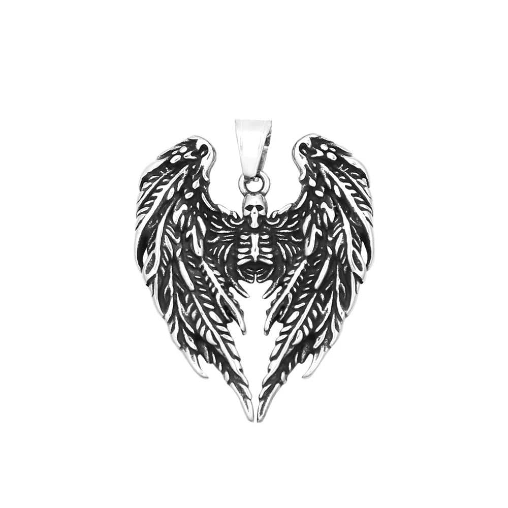 New 316L Stainless Steel Skull With Angel Wings Pendant Necklaces For Men Boys Gothic Hip Hop Biker Jewelry Gifts
