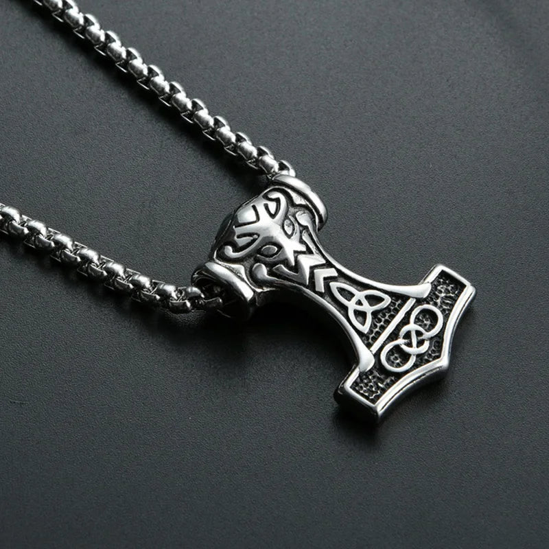 Viking Thor Hammer Pendant Necklace For Men Fashion Gold/Silver Color Stainless Steel Necklace Viking Amulet Jewelry Never Fade