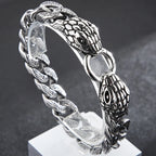 Cool Men's Snake Head Bracelet for Man Male Arm Rings Vintage 15MM Stainless Steel Curb Link Chain Bikers' Jewelry