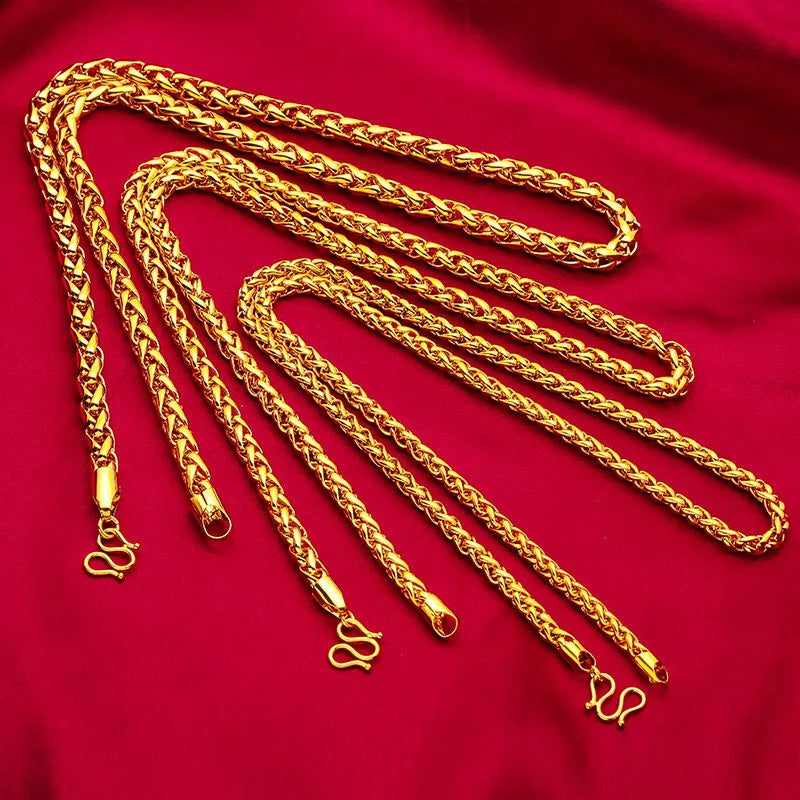 Men Masculine Rope-Style Gold Necklace, 24K Gold AU999 | Filigree rope pattern with jade beads, refined elegance for