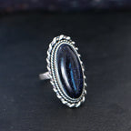 Retro Silver Ring Jewelry Vintage Blue Sandstone Large Stone Luxury Elegant Ring Fine Gift Rings for Women Men